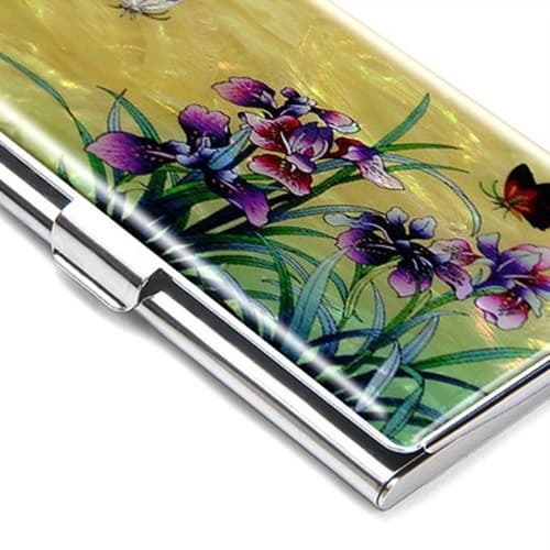 Mother of Pearl Business Card Case with Orchid Design